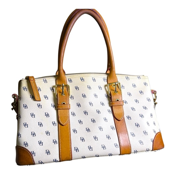 Dooney & Bourke Monogram Signature Satchel Cream Leather Top Handle Crossbody - Picture 4 of 13
